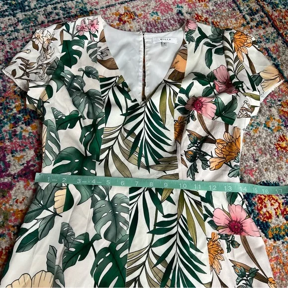 Milly Tropical‎ Floral Mini Dress in Green and Pink - Picture 14 of 15